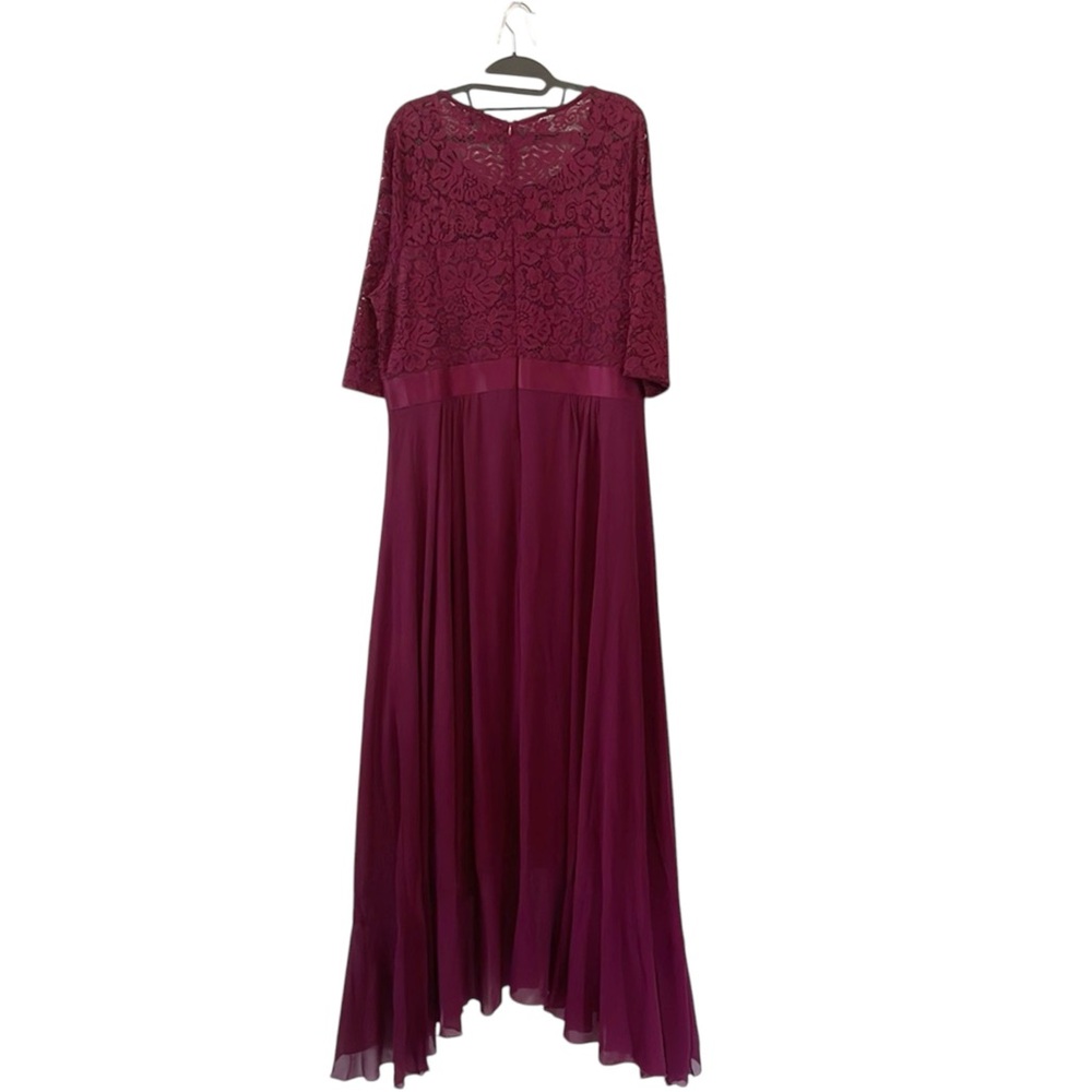 Miusol Burgundy Lace Bodice Chiffon Evening Gown - Picture 4 of 11